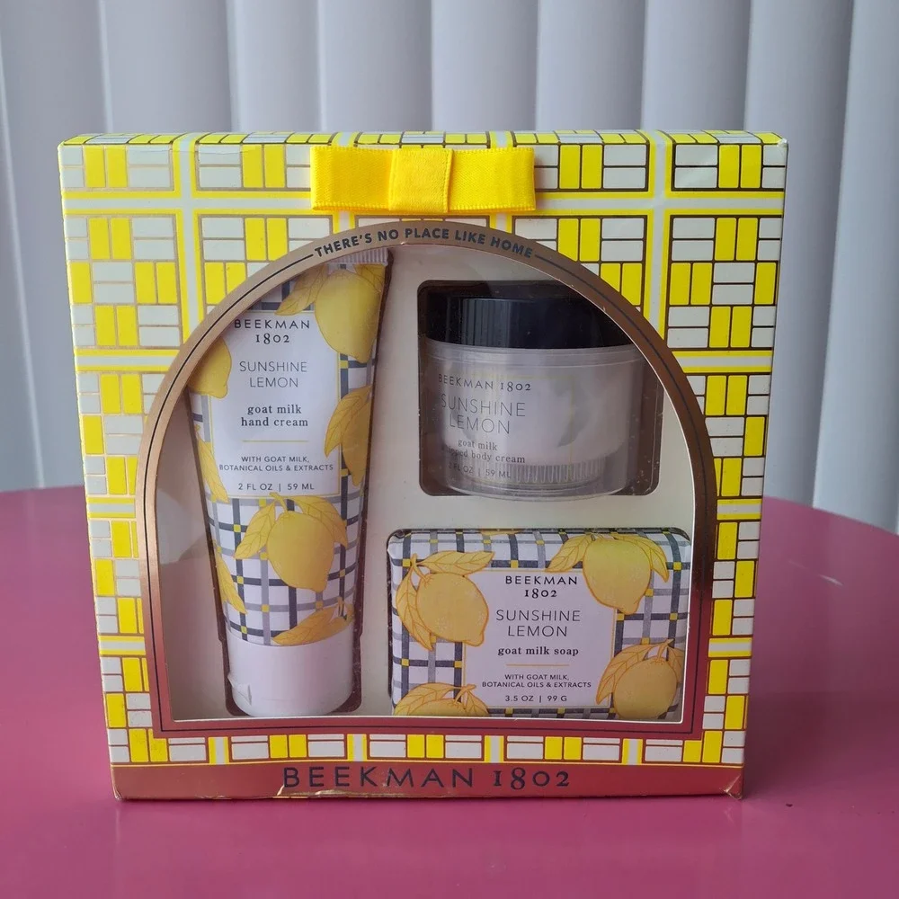 Beekman 1802 Sunshine Lemon Goat Milk Hand Body Cream Soap Care Gift Set Box